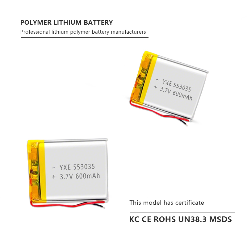 3.7 V Li-ion Battery 553035-600mah